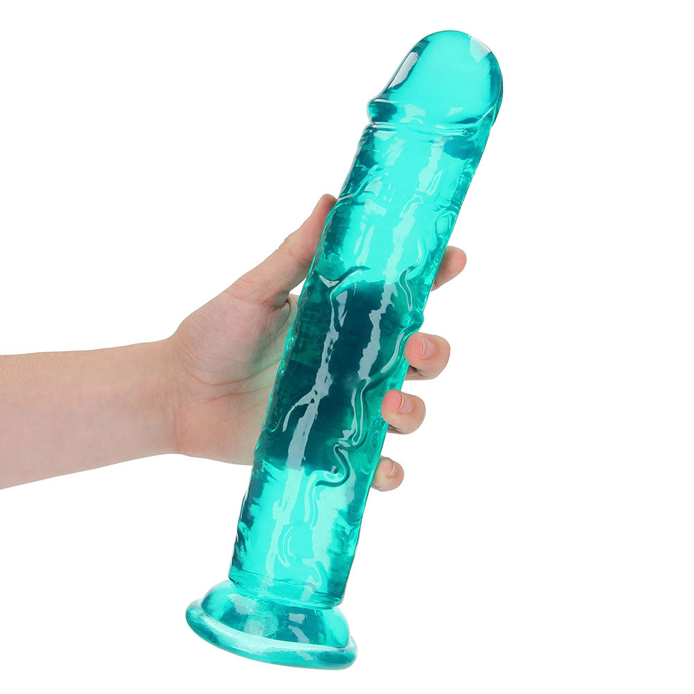 RealRock Crystal Clear Straight 11 in. Dildo Without Balls Turquoise