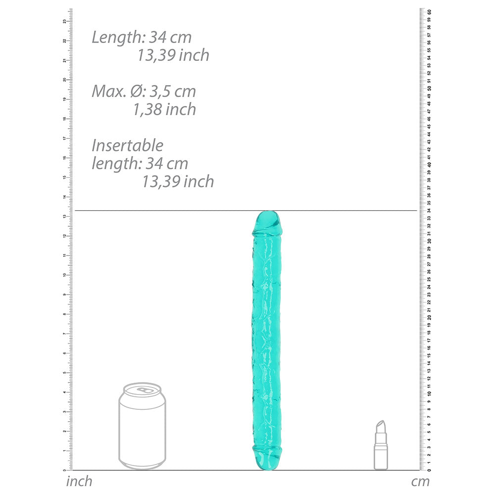 RealRock Crystal Clear Double Dong 13 in. Dual-Ended Dildo Turquoise