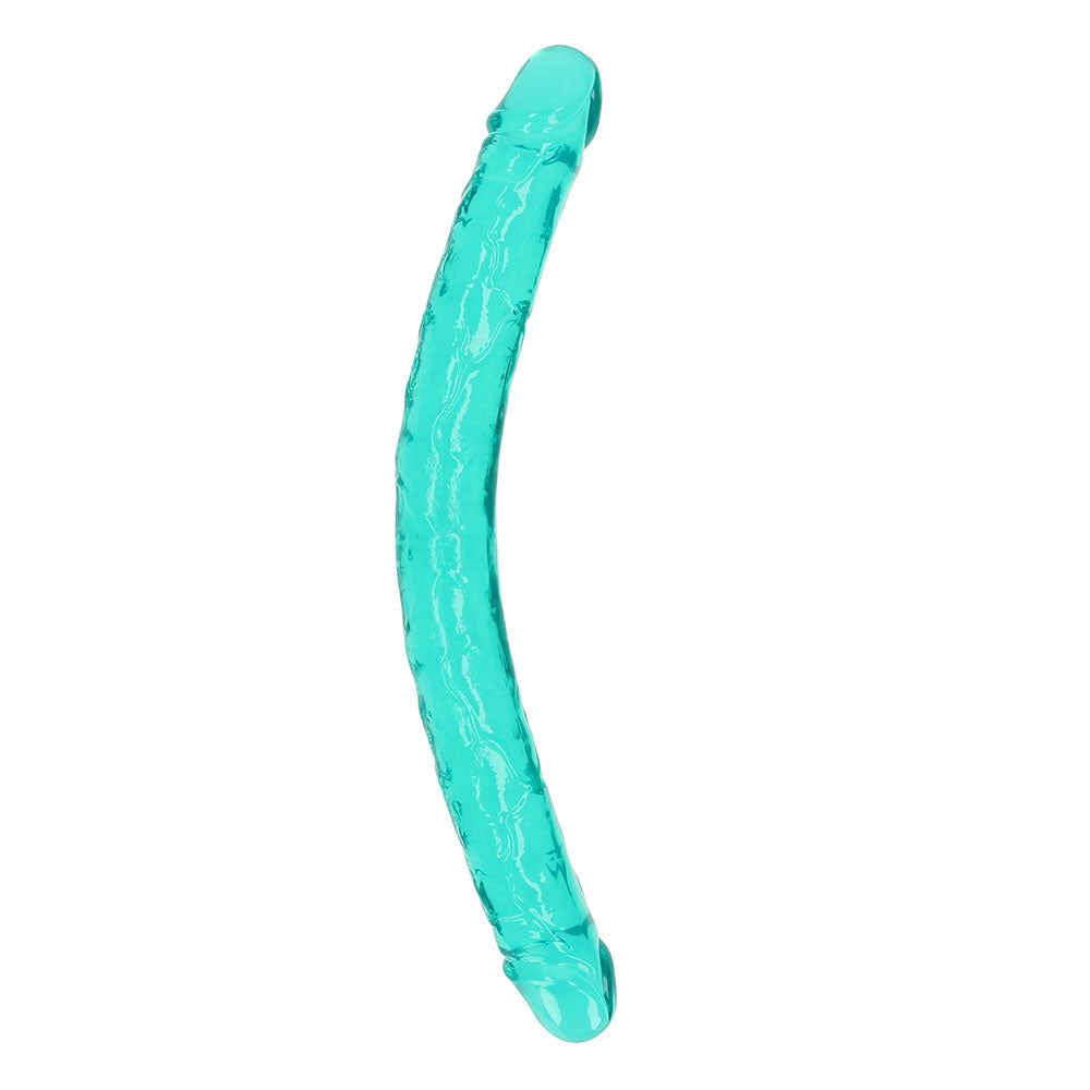 RealRock Crystal Clear Double Dong 18 in. Dual-Ended Dildo Turquoise