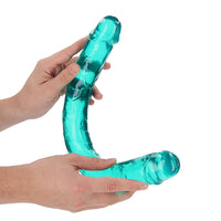 RealRock Crystal Clear Double Dong 18 in. Dual-Ended Dildo Turquoise