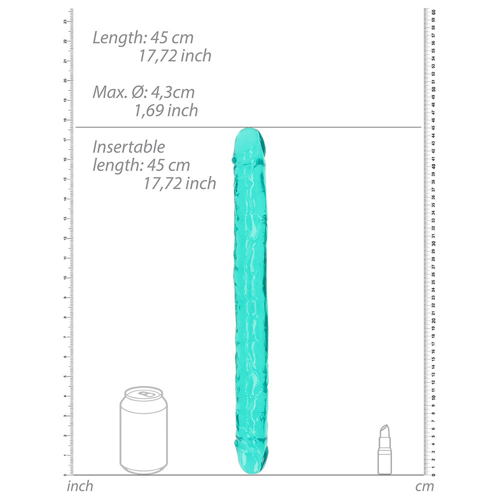 RealRock Crystal Clear Double Dong 18 in. Dual-Ended Dildo Turquoise