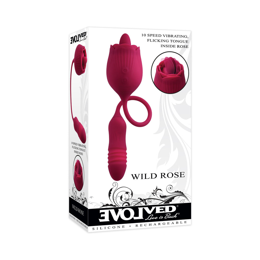 Evolved Wild Rose Rechargeable Dual-Ended Silicone Thrusting Egg & Flicking Tongue Vibrator Red