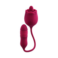 Evolved Wild Rose Rechargeable Dual-Ended Silicone Thrusting Egg & Flicking Tongue Vibrator Red