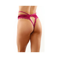 Kalina Velvet Strappy Cut-Out Thong With Keyhole Back Magenta L/XL