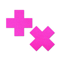 Pastease Plus X: Neon Pink Day-Glow Lycra Cross Nipple Pasties