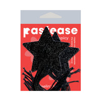 Tassel Pasties: Black Sparkle Star Pastease with Long Fringe Nipple Pasties