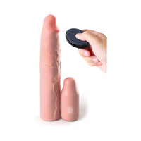 Fantasy X-tensions Elite 9 in. Silicone Mega Extension Sleeve with Rechargeable Remote-Controlled 3 in. Vibrating Extender Beige