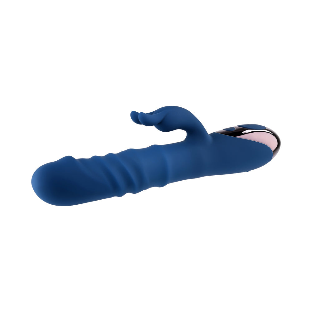 Evolved The Ringer Rechargeable Thrusting Silicone Rabbit Vibrator Blue