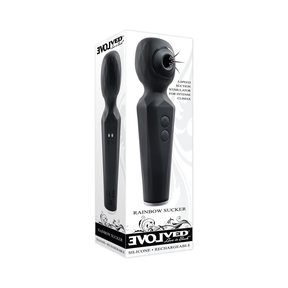 Evolved Rainbow Sucker Light-Up Rechargeable Dual-Function Silicone Suction Wand Vibrator Black