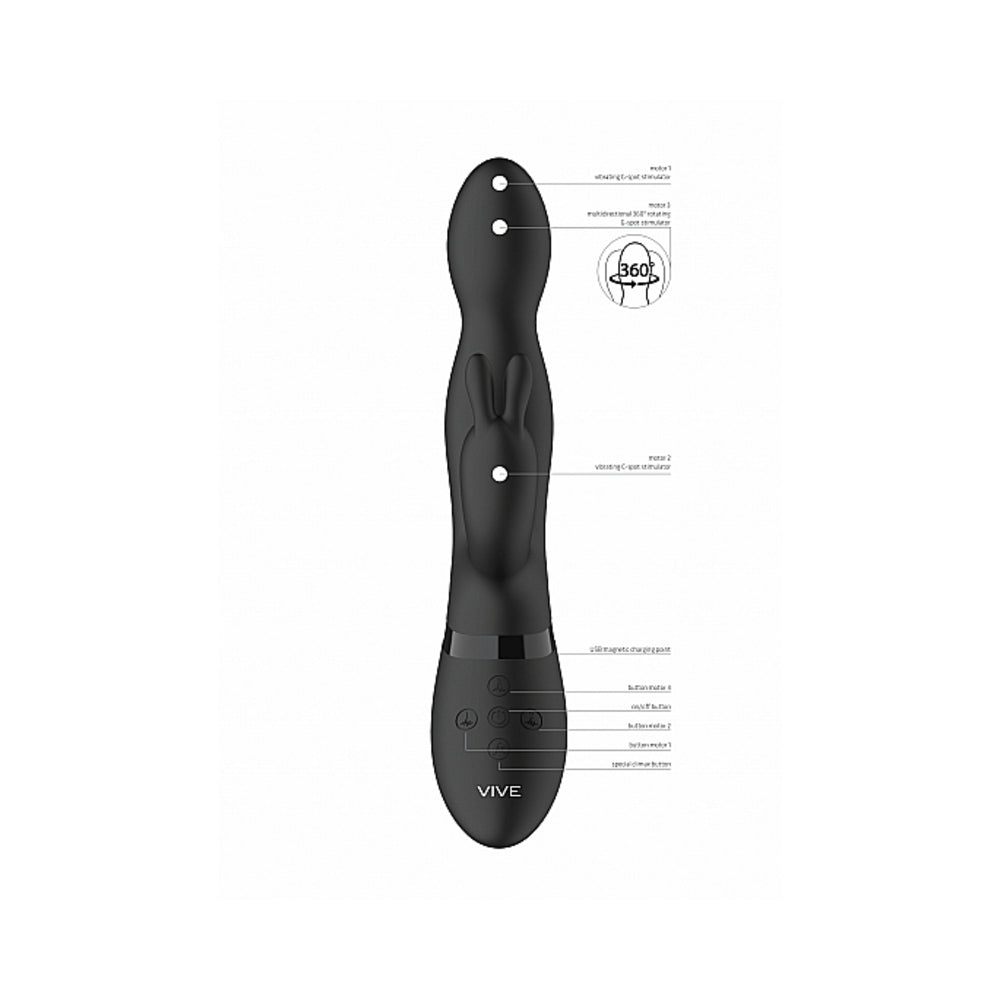 VIVE NIVA Rechargeable 360∞ Rotating Silicone Rabbit Vibrator Black