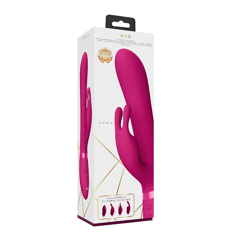 VIVE ETSU Rechargeable Pulse-Wave Silicone Rabbit Vibrator With Interchangeable Clitoral Sleeves Pink