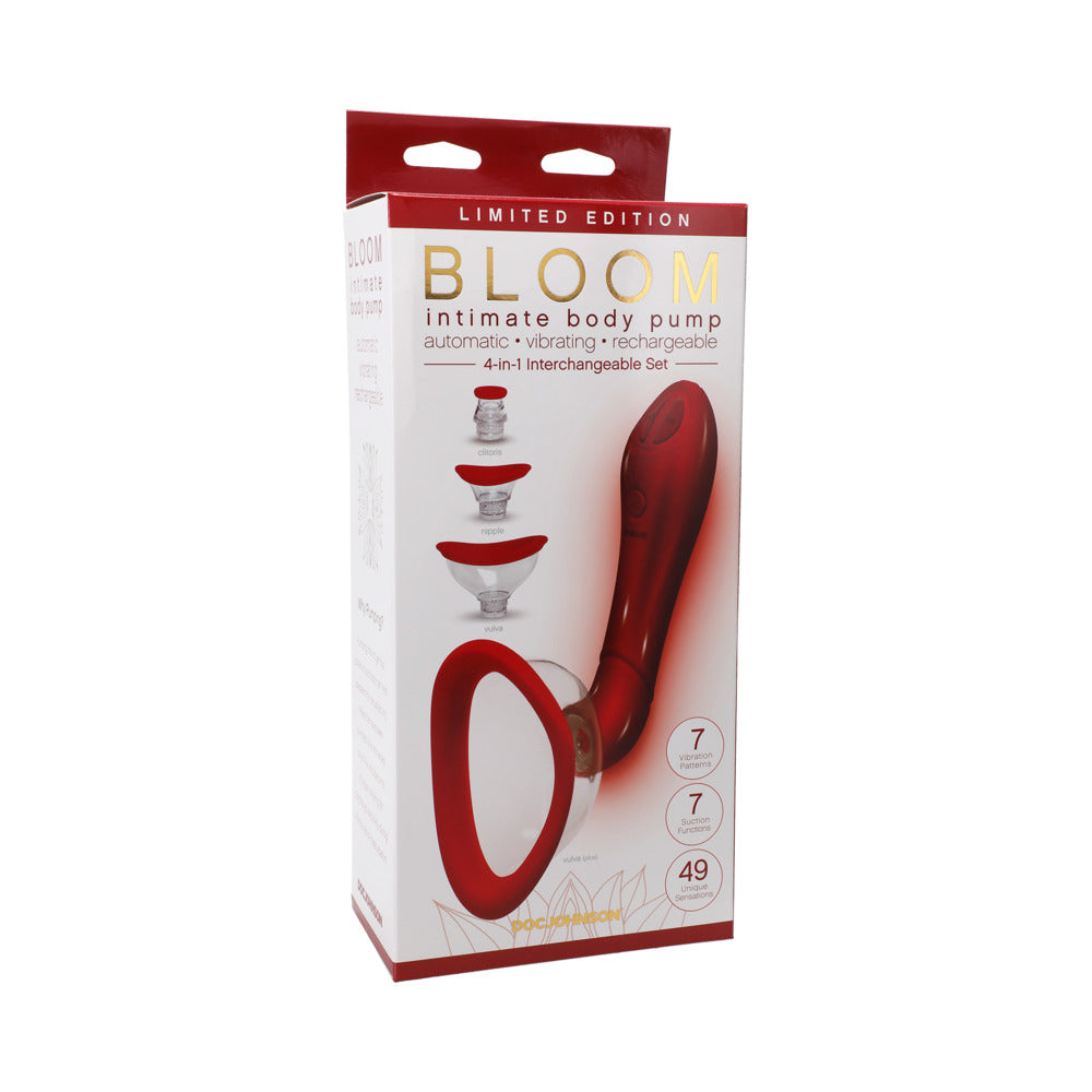Bloom Intimate Body Pump Limited Edition Red Automatic Vibrating Rechargeable 4-In-1 Interchangeable Set