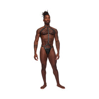 Male Power Fetish Gladiator High-Neck Strappy Body Harness Black L/XL
