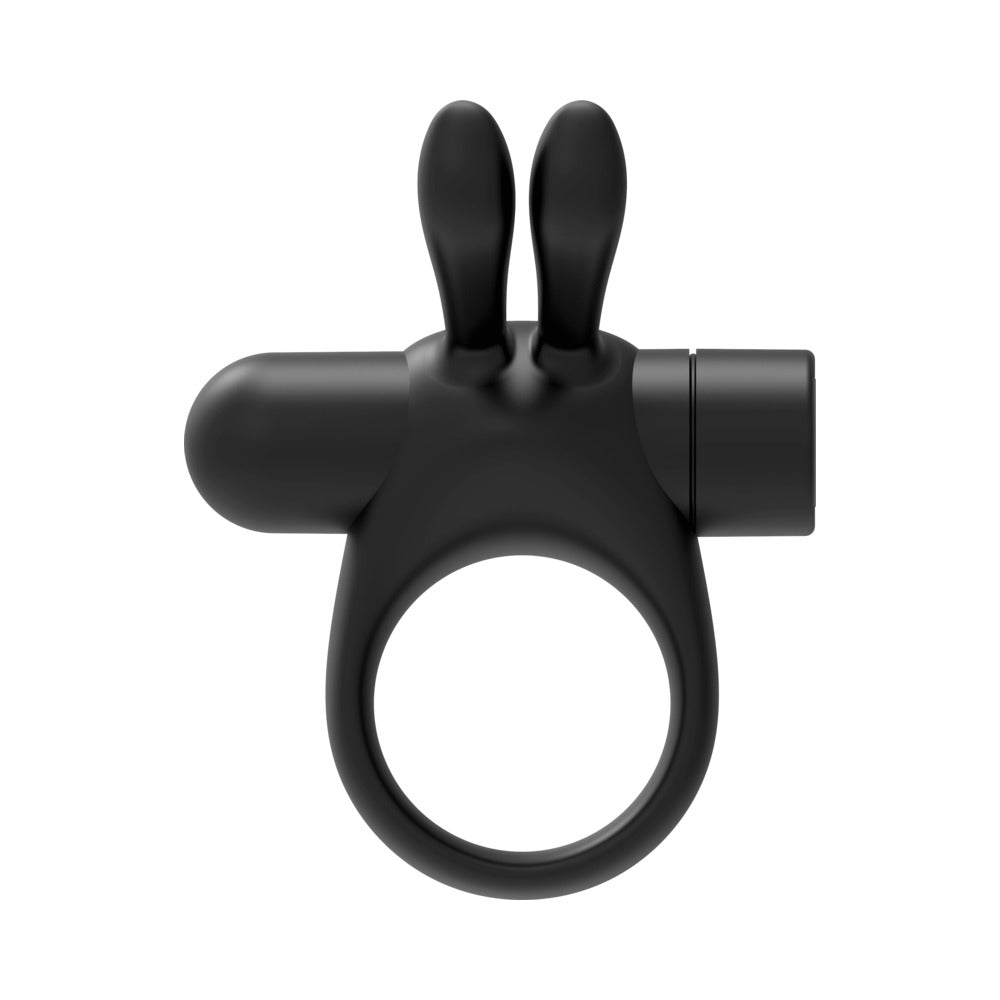 Forto Bunny Rechargeable Silicone Vibrating Cockring with Stimulating Ears Black