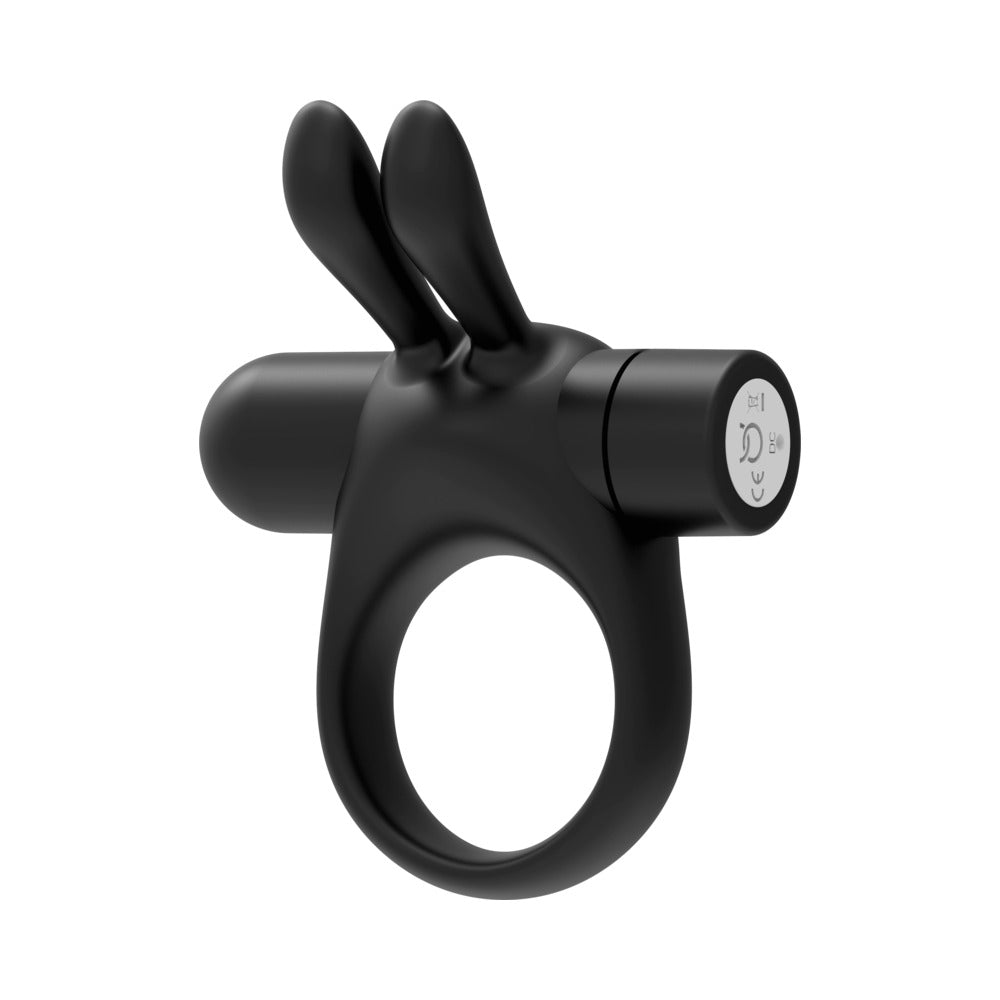 Forto Bunny Rechargeable Silicone Vibrating Cockring with Stimulating Ears Black