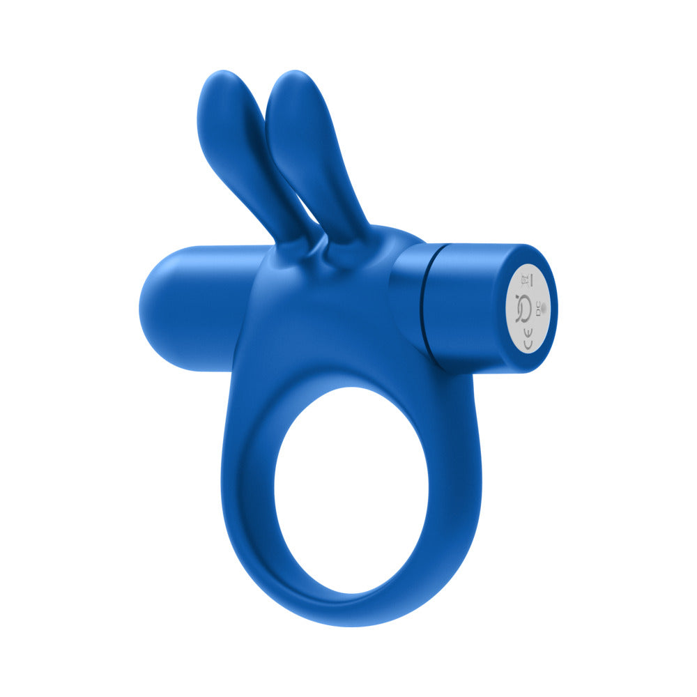 Forto Bunny Rechargeable Silicone Vibrating Cockring with Stimulating Ears Blue