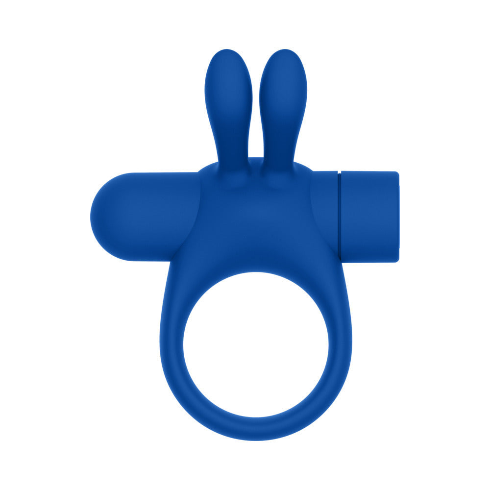 Forto Bunny Rechargeable Silicone Vibrating Cockring with Stimulating Ears Blue