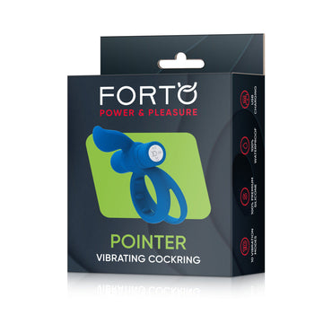 Forto Pointer Rechargeable Silicone Vibrating Dual Cockring with External Stimulator Blue