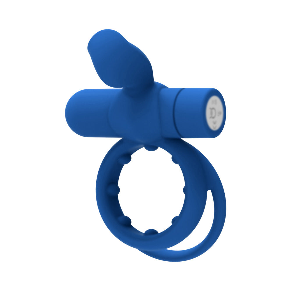 Forto Pointer Rechargeable Silicone Vibrating Dual Cockring with External Stimulator Blue