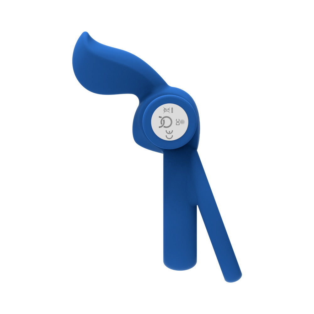 Forto Pointer Rechargeable Silicone Vibrating Dual Cockring with External Stimulator Blue