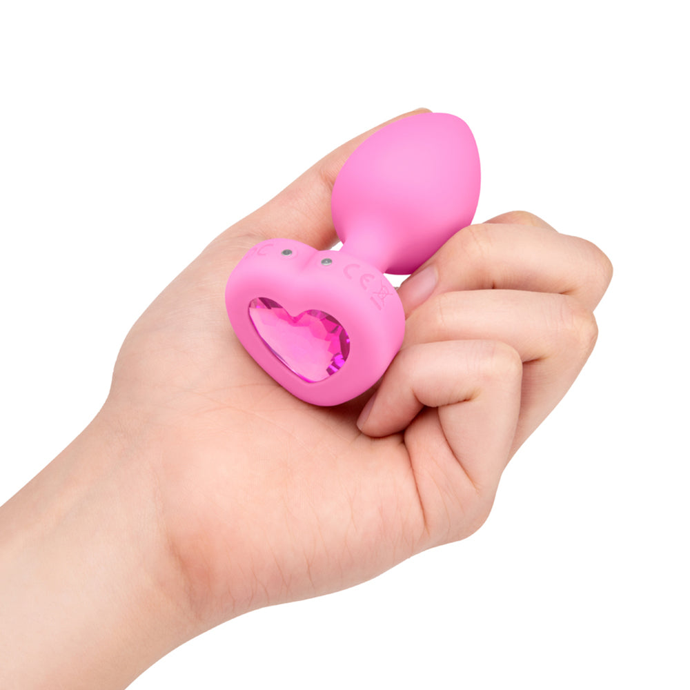 b-Vibe Vibrating Heart Rechargeable Remote-Controlled Anal Plug with Heart-Shaped Jewel Base S/M Pink