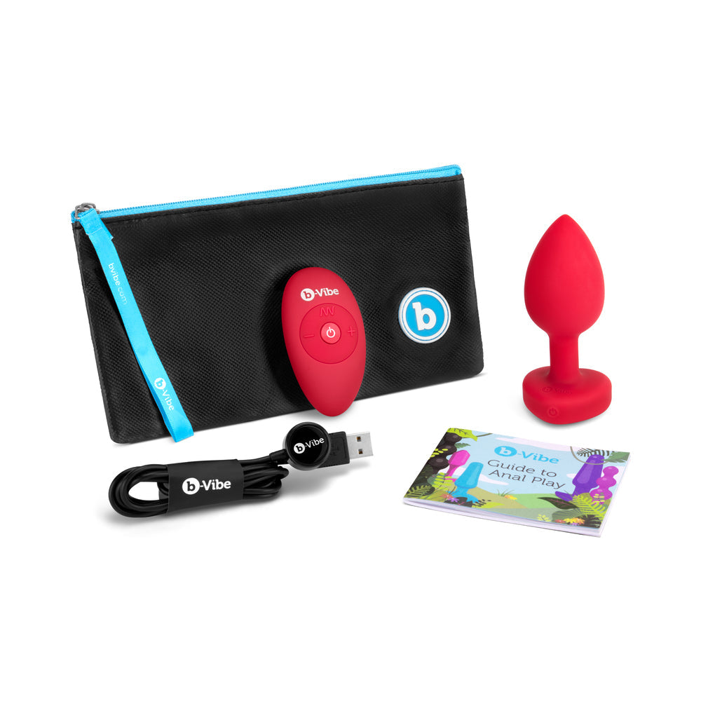 b-Vibe Vibrating Heart Rechargeable Remote-Controlled Anal Plug with Heart-Shaped Jewel Base M/L Red