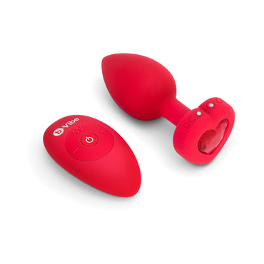 b-Vibe Vibrating Heart Rechargeable Remote-Controlled Anal Plug with Heart-Shaped Jewel Base M/L Red