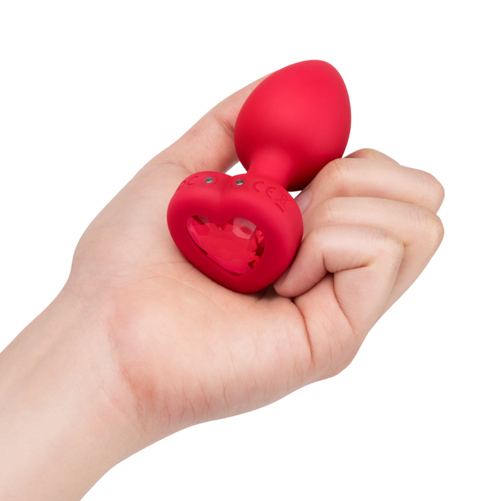 b-Vibe Vibrating Heart Rechargeable Remote-Controlled Anal Plug with Heart-Shaped Jewel Base M/L Red