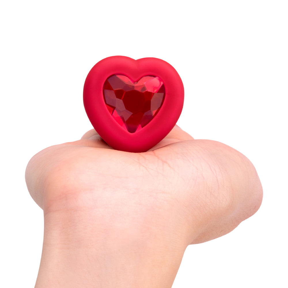 b-Vibe Vibrating Heart Rechargeable Remote-Controlled Anal Plug with Heart-Shaped Jewel Base M/L Red