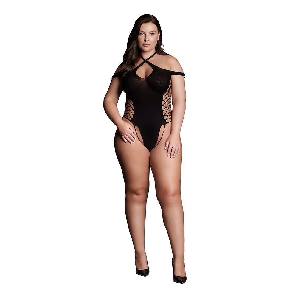 Shots Le Desir Shade Leda XIII Bodysuit with Crossed Neckline & Off-Shoulder Straps Black Queen Size