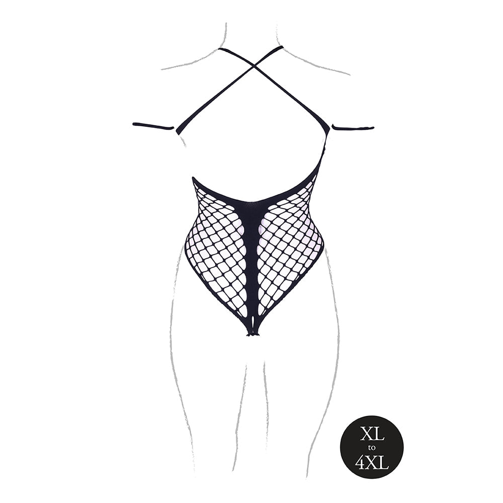 Shots Le Desir Shade Leda XIII Bodysuit with Crossed Neckline & Off-Shoulder Straps Black Queen Size