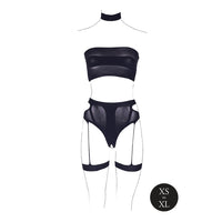 Shots Le Desir Shade Ananke XII 3-Piece with Choker, Bandeau Top & Panty with Garters Black O/S