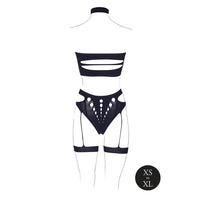 Shots Le Desir Shade Ananke XII 3-Piece with Choker, Bandeau Top & Panty with Garters Black O/S