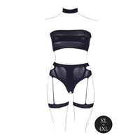 Shots Le Desir Shade Ananke XII 3-Piece with Choker, Bandeau Top & Panty with Garters Black Queen Size