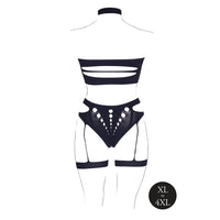 Shots Le Desir Shade Ananke XII 3-Piece with Choker, Bandeau Top & Panty with Garters Black Queen Size