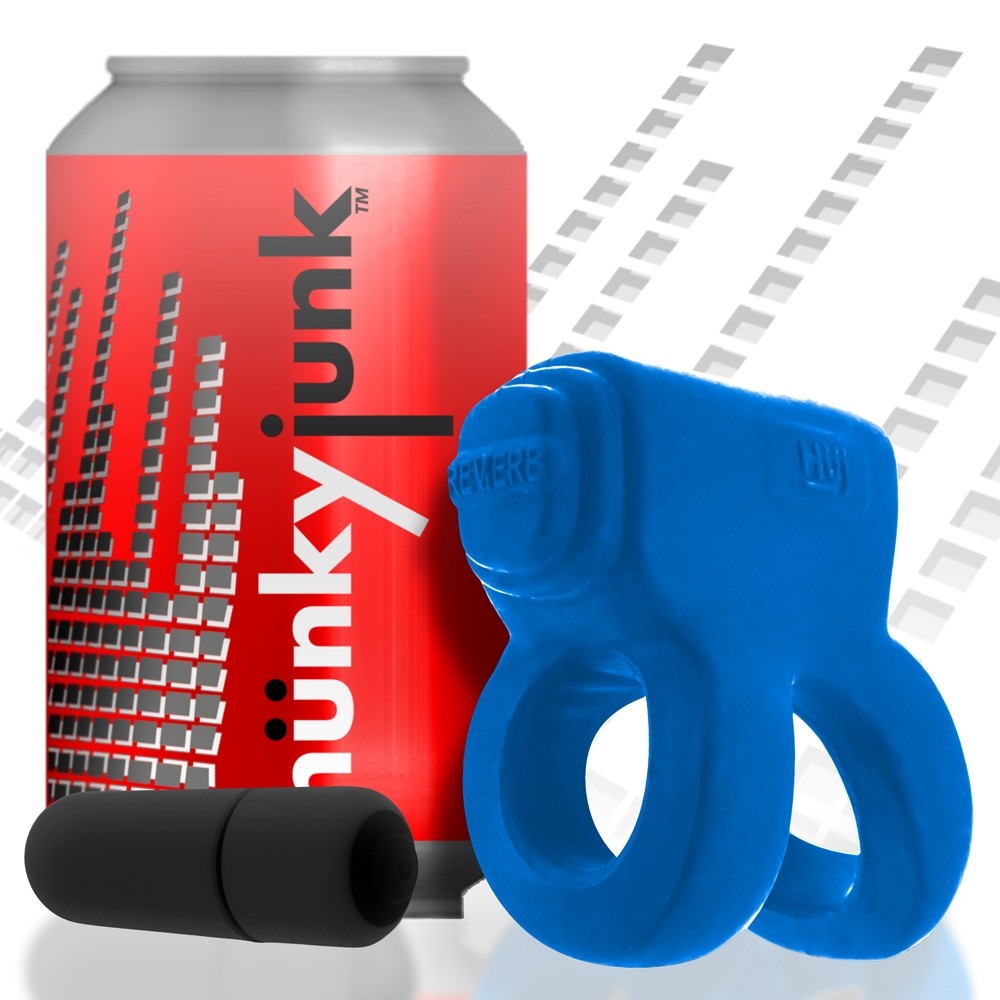 Hunkyjunk Revhammer Cock & Shaft Ring with Bullet Vibrator Teal Ice