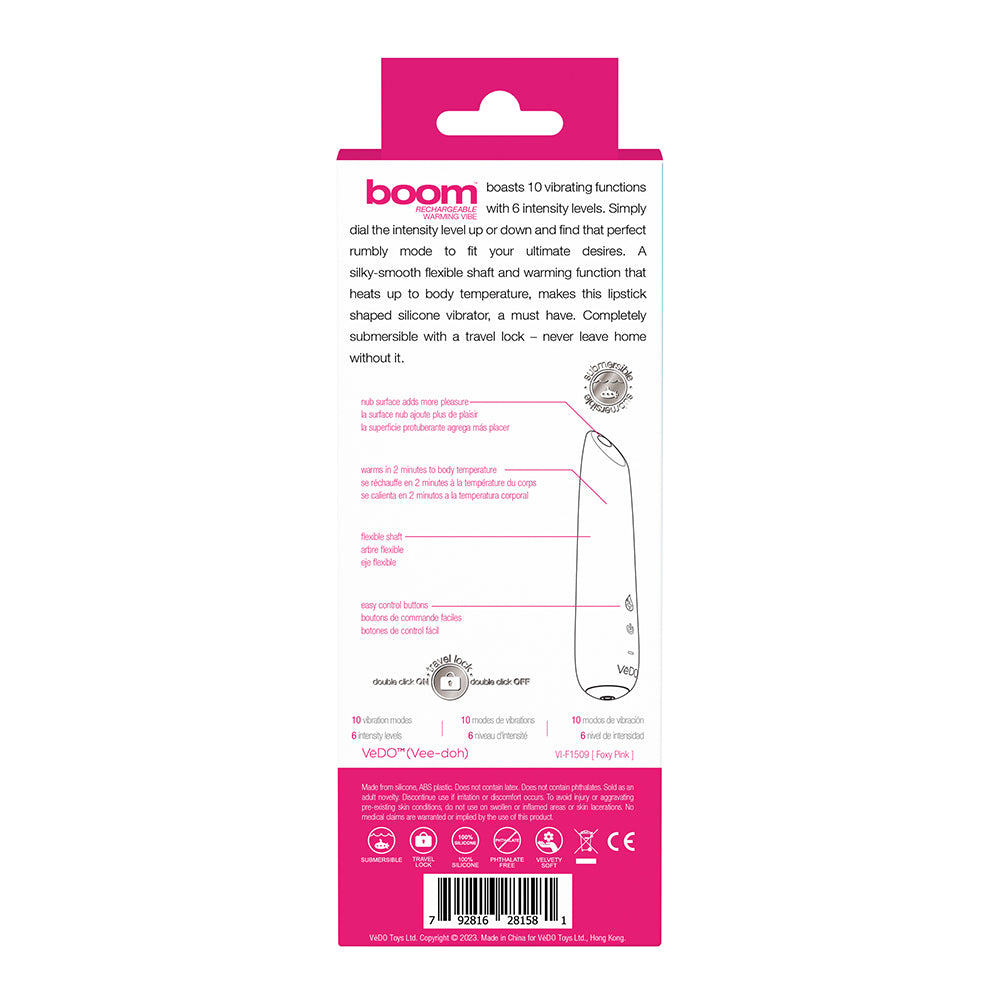 VeDO Boom Rechargeable Warming Silicone Slimline Vibrator Pink