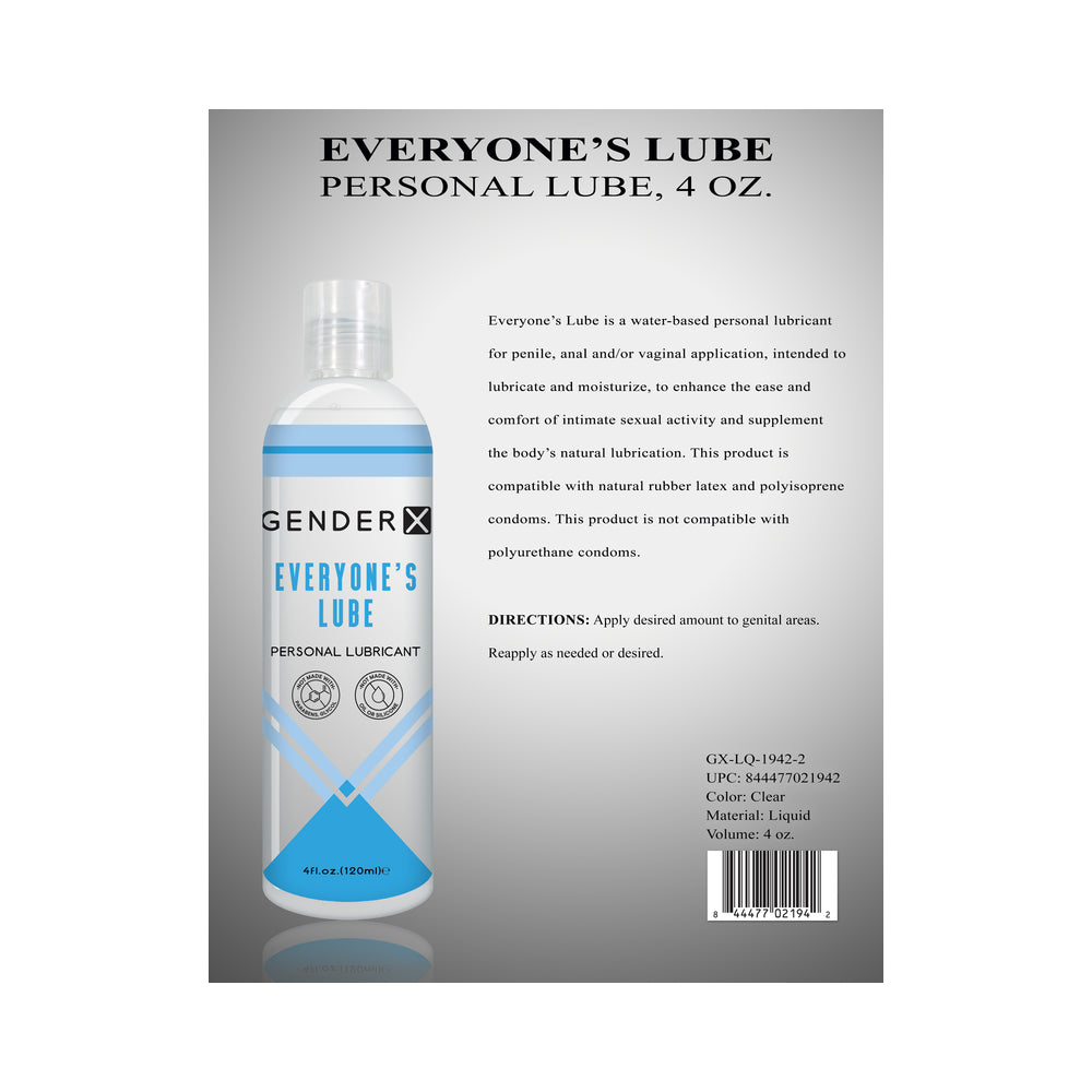 Gender X Everyone's Lube Water-Based Lubricant 4 oz.