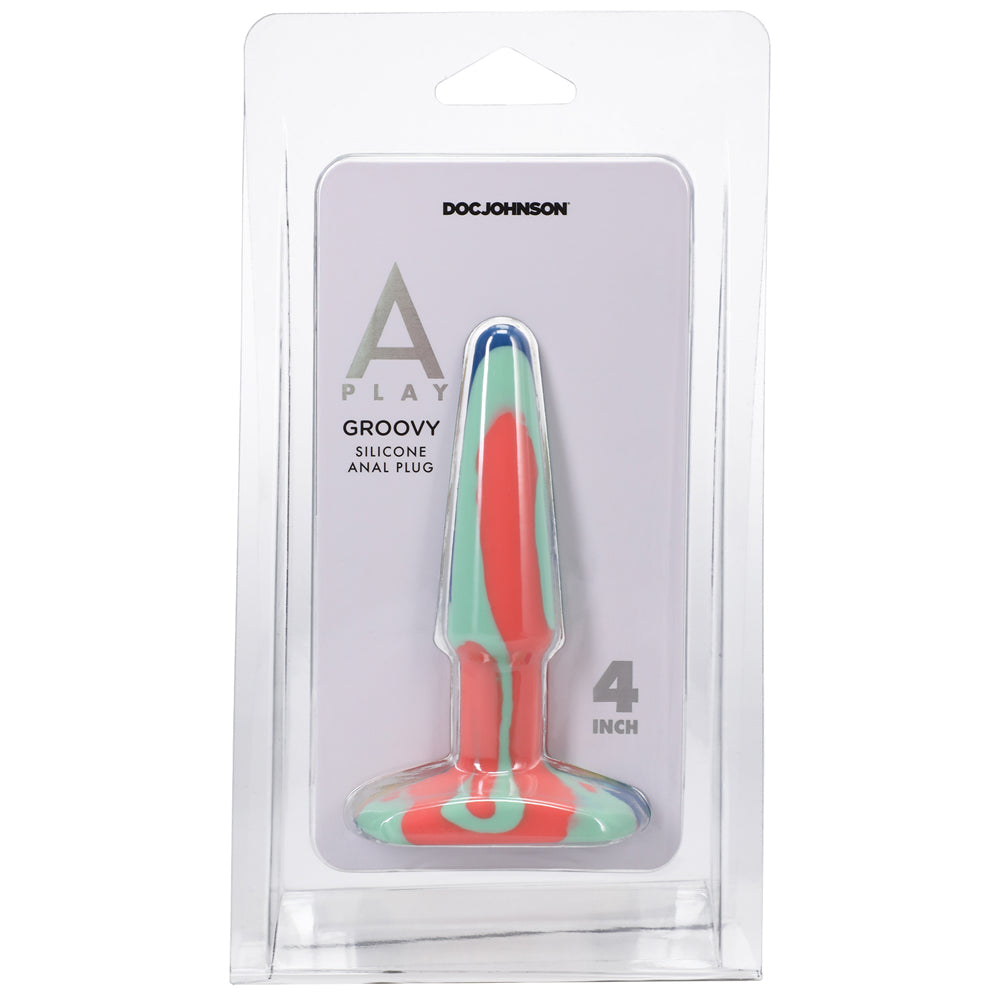 A-Play Groovy Silicone Anal Plug 4 in. Multi-Colored, Yellow