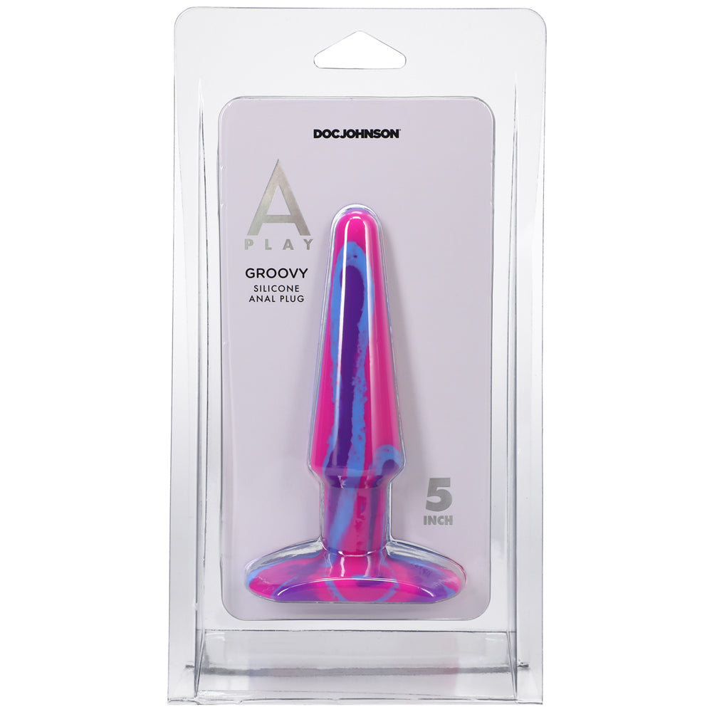 A-Play Groovy Silicone Anal Plug 5 in. Multi-Colored, Pink