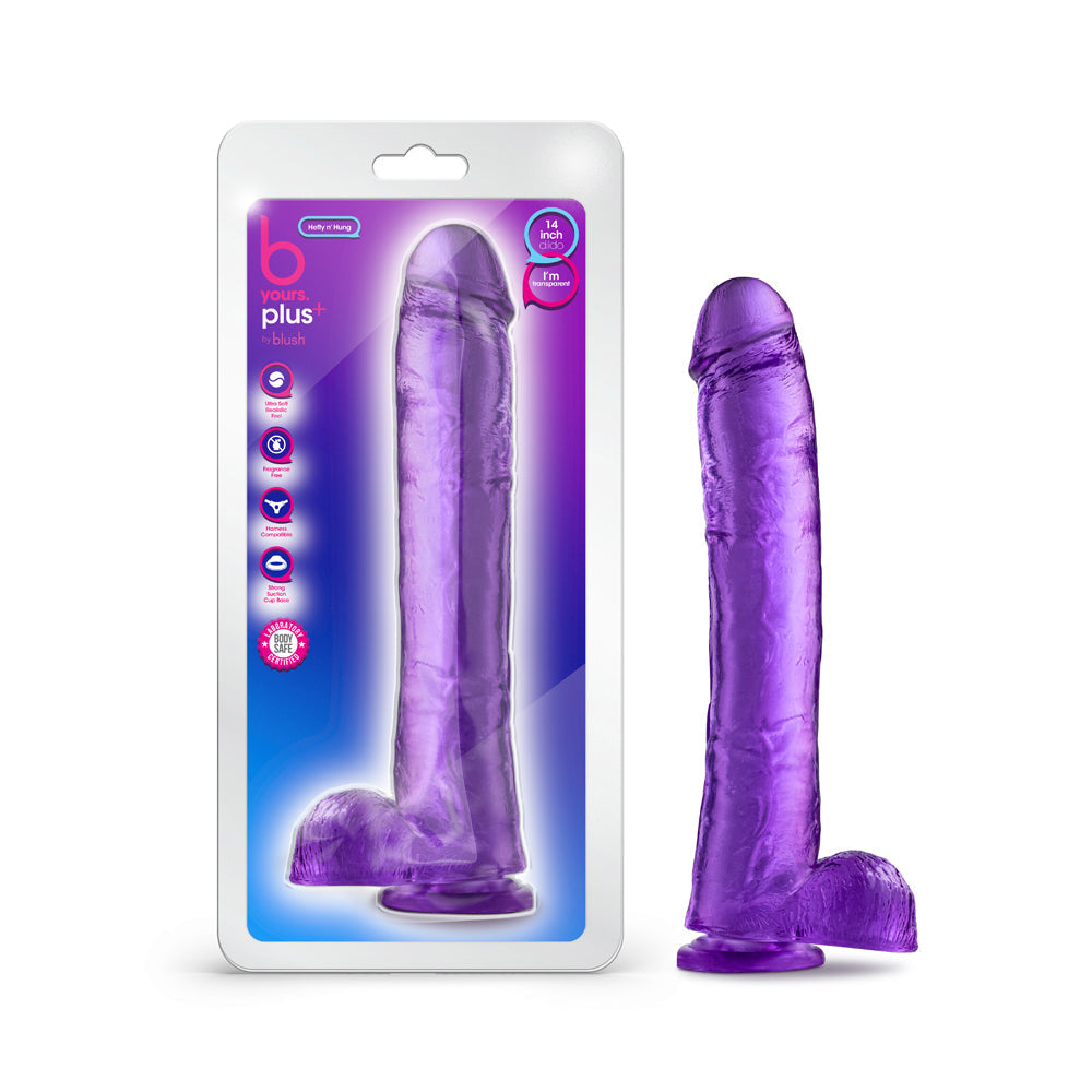 Blush B Yours Plus Hefty n' Hung 14 in. Dildo with Balls & Suction Cup Purple