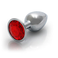 Shots Ouch! Round Gem Butt Plug Small Silver/Ruby Red