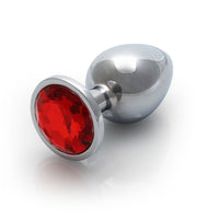 Shots Ouch! Round Gem Butt Plug Medium Silver/Ruby Red