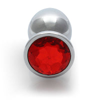 Shots Ouch! Round Gem Butt Plug Medium Silver/Ruby Red