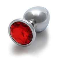 Shots Ouch! Round Gem Butt Plug Medium Silver/Ruby Red