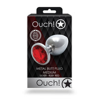 Shots Ouch! Round Gem Butt Plug Medium Silver/Ruby Red