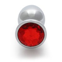 Shots Ouch! Round Gem Butt Plug Large Silver/Ruby Red