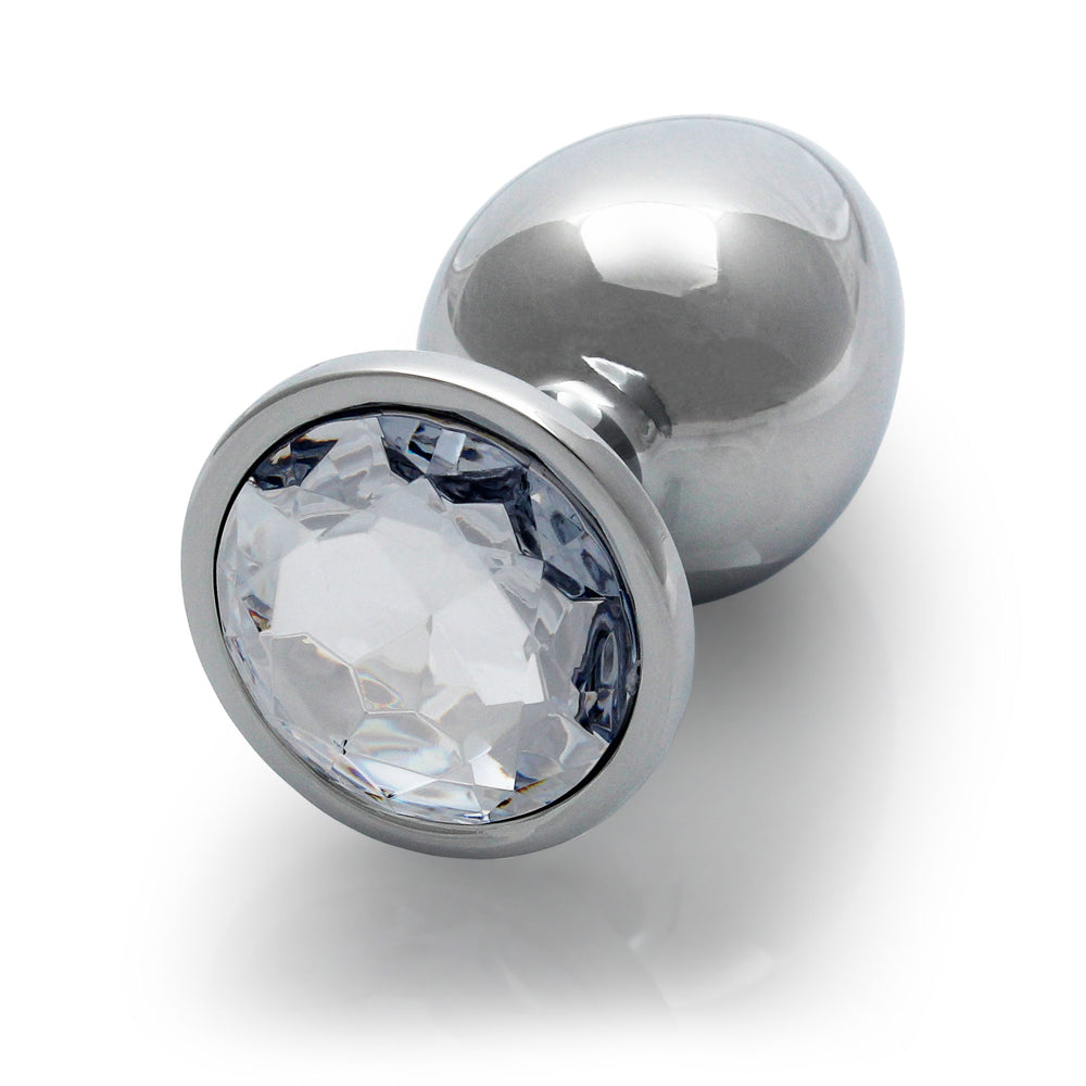 Shots Ouch! Round Gem Butt Plug Medium Silver/Diamond