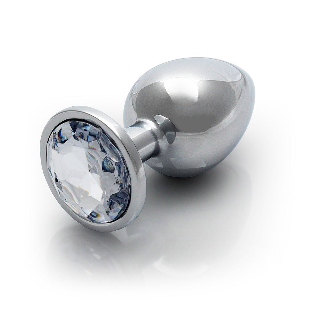 Shots Ouch! Round Gem Butt Plug Medium Silver/Diamond