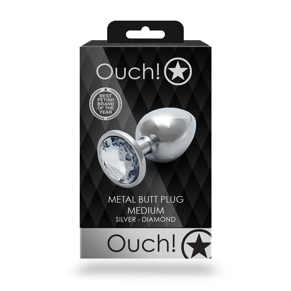 Shots Ouch! Round Gem Butt Plug Medium Silver/Diamond